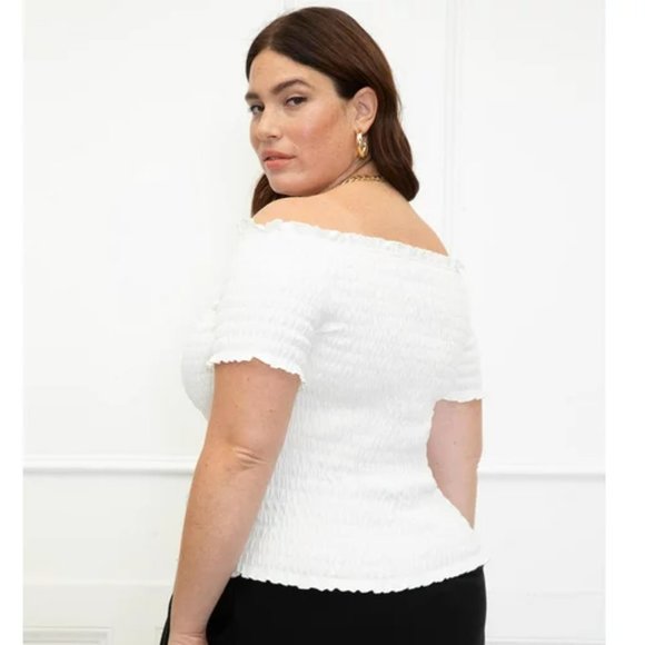 ELOQUII Elements Smocked Off The Shoulder Tee Size 18/20 - Picture 2 of 4
